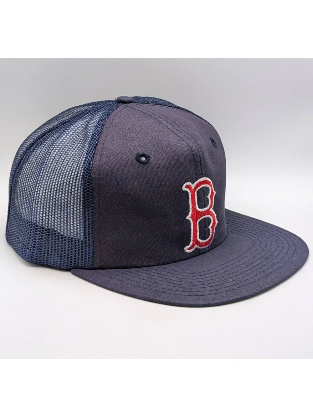 NEW Vintage Boston Red Sox Baseball Cap Mesh Snapback Trucker Hat Flat Bill Blue